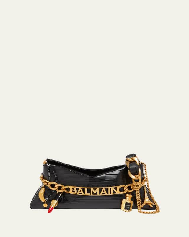 1945 Pouch Clutch Bag in Striped Patent Leather with Charms